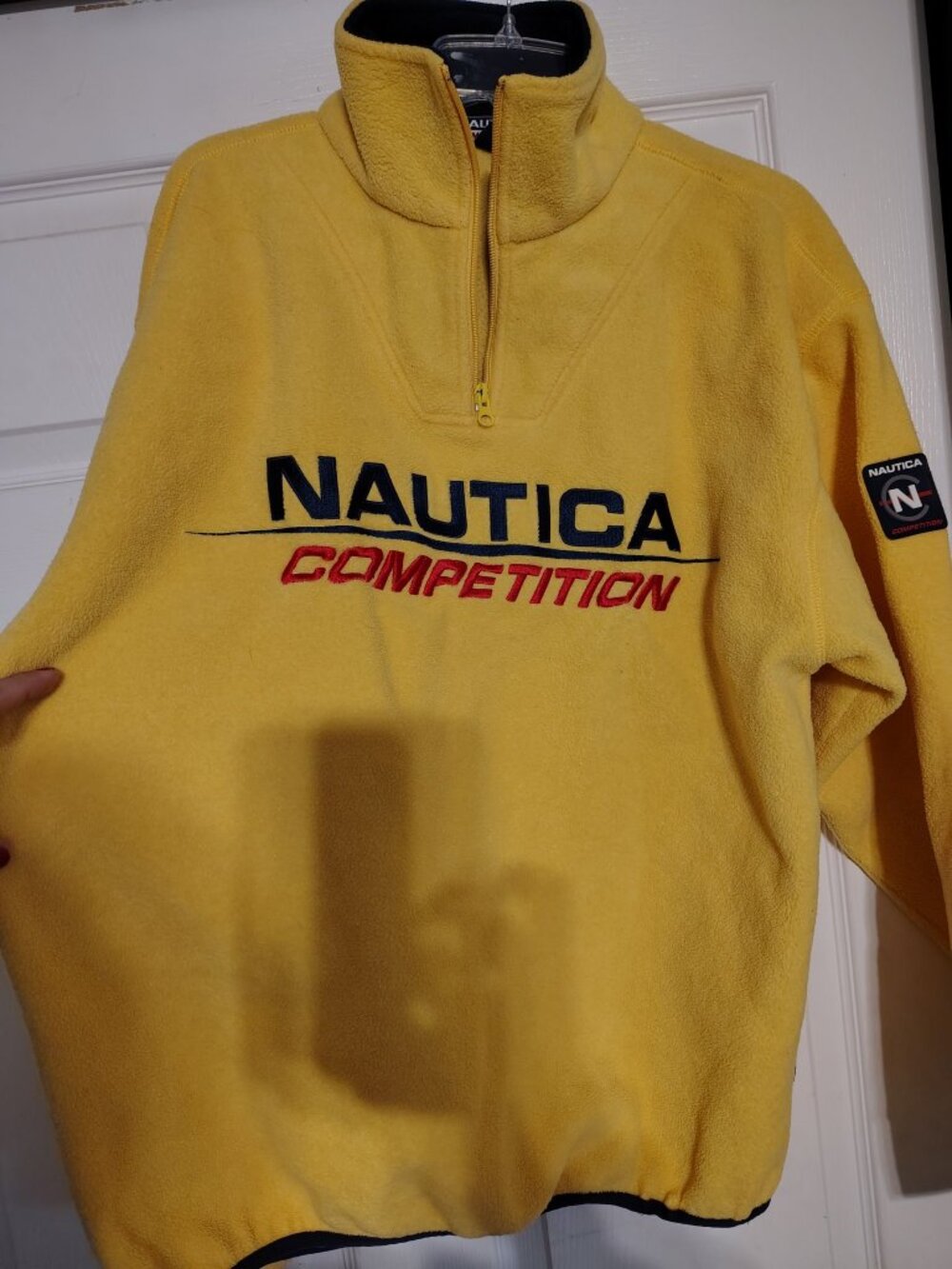 Vintage 90s Nautica Competition Fleece Quarter-Zip Pullover Large Yellow